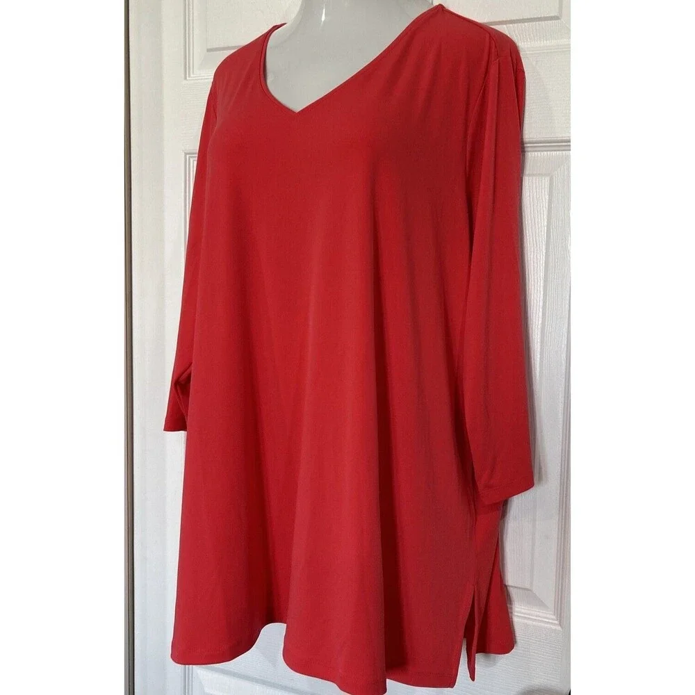 Susan Graver Modern Essentials Liquid Knit Tunic V Neck Coral  Plus Size 3X